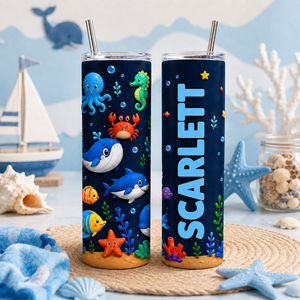 Trendy Animal for Boys Girls - Personalized Skinny Tumbler - Back to School Gift for Kids