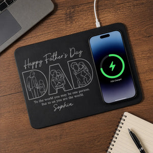 Custom Photo Happy Father's Day Dad - Personalized Wireless Charging Mat - Gift For Dad Grandpa, Father's Day Gift