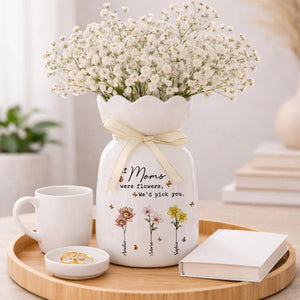Personalized Mom Garden Ceramic Vase, Custom Birth Flower Vase for Mom, Grandma Garden Vase, Mother's Day Gift for Mom, Nana Gift