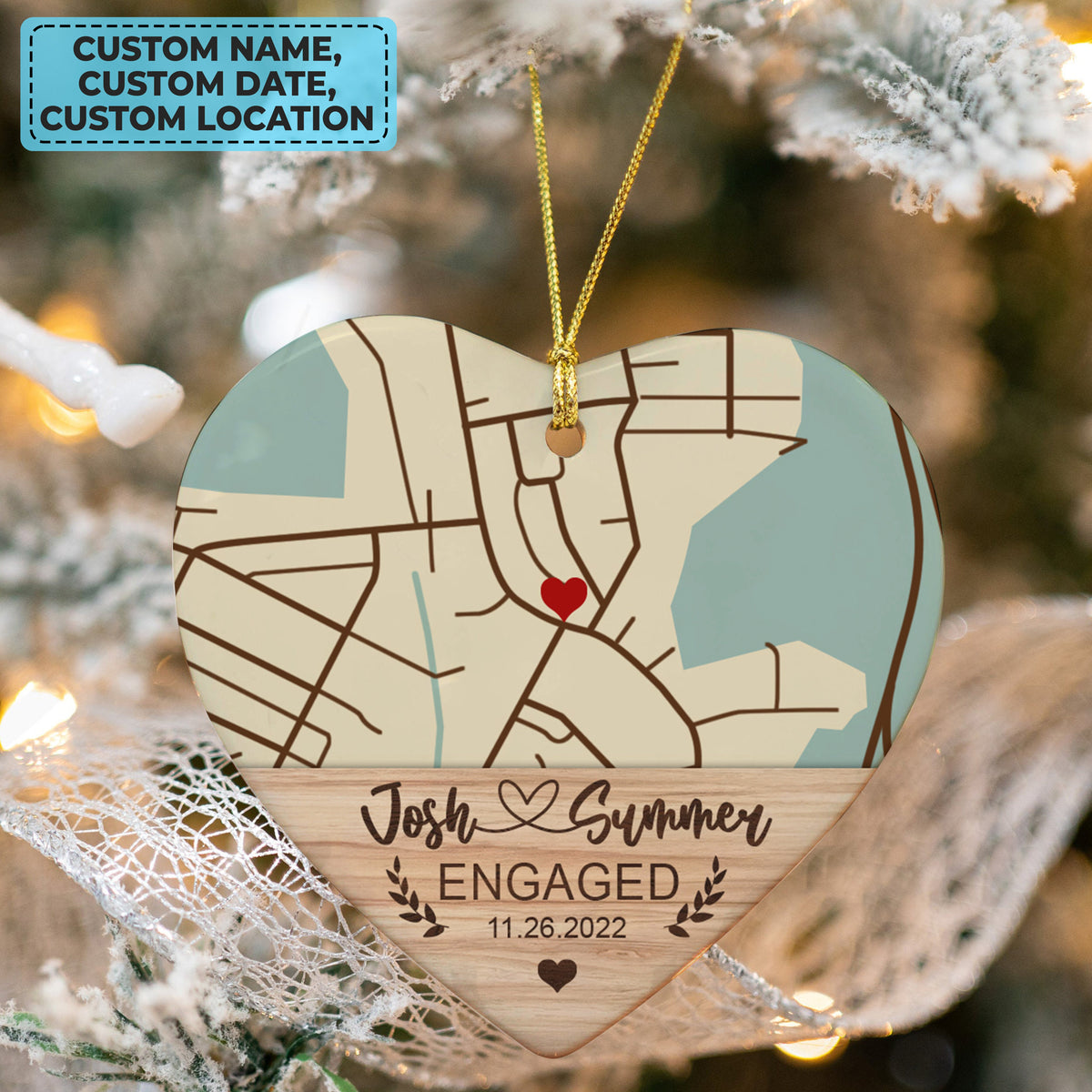 Custom Location Engaged Ornament, Photo Ornament Engagement Gift For Newly Engaged Couple, Christmas Ornaments Anniversary Gift For Husband