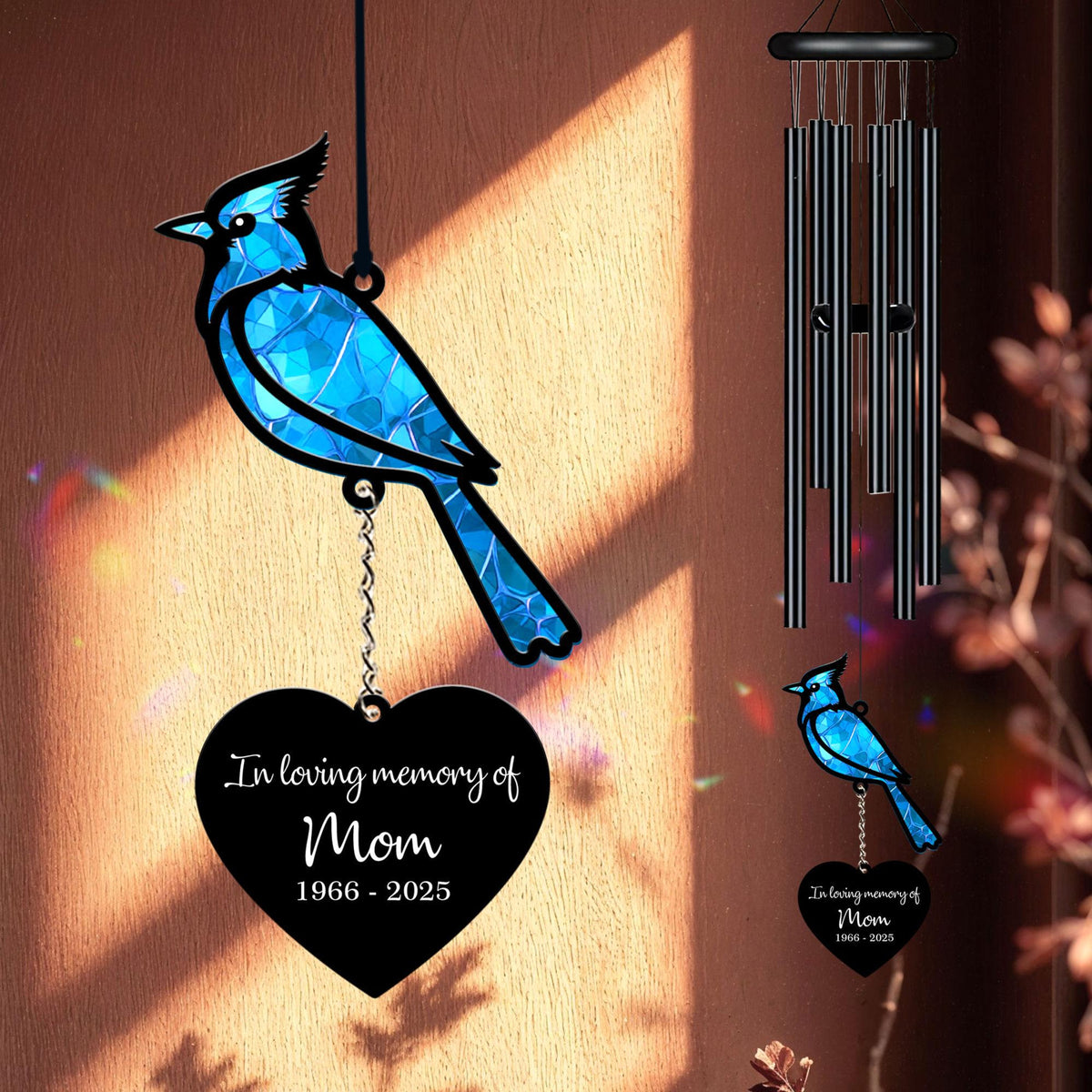 Personalized Memorial Wind Chime, Blue Jay Bird Wind Chime, Blue Bird Suncatcher Wind Chime, In Loving Memory, Sympathy Gift, Funeral Gift