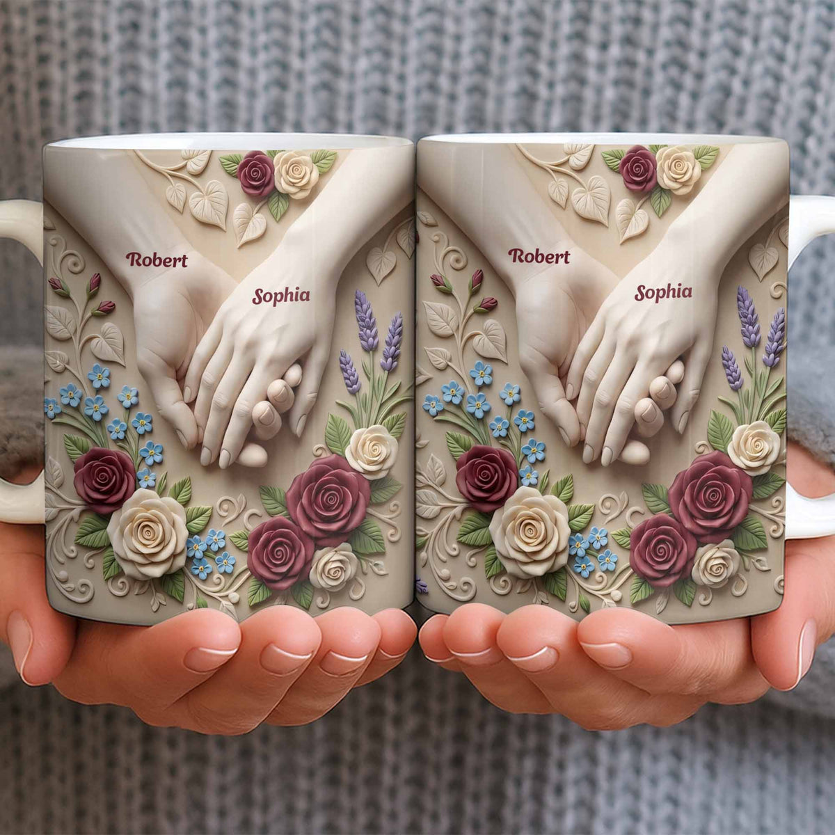 Couple Holds Hands And Roses - Personalized Mug - Gift For Couple