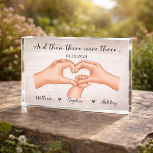 Family Of Three Personalized Acrylic Table Sign, Heartfelt Gift For New Mom, New Dad, New Parents
