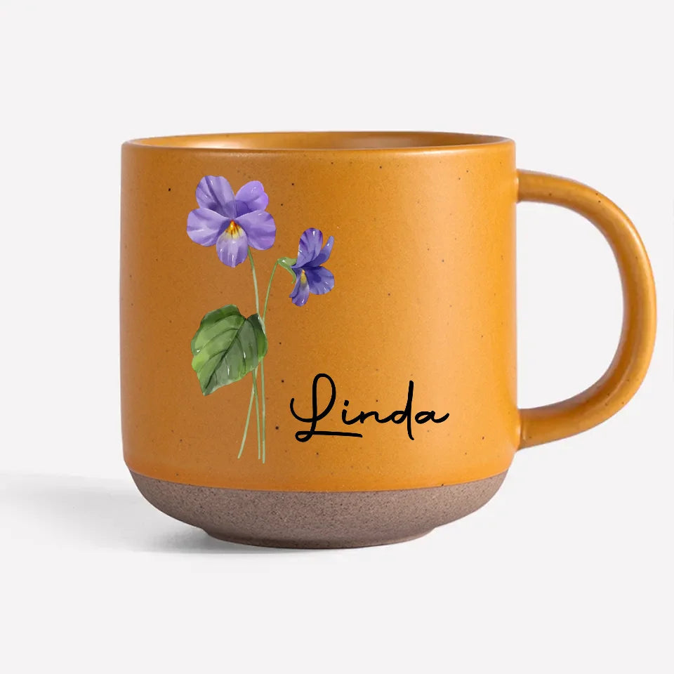 Birth Month flower & Name - Personalized Pottery Mug - Gift For Best Friends, BFF, Sisters