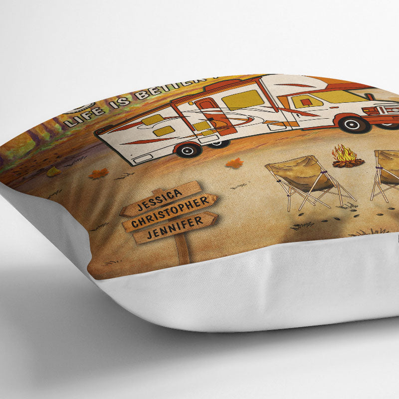 Fall Campsite Life Is Better At The Campsite - Personalized Pillow - Autumn Camping Gift Idea
