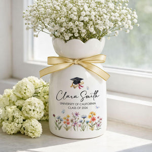 Personalized Graduation Ceramic Flower Vase, Graduation Floral Vase, Graduation Day, Class of 2026 Gift, Daughter Grad Gift, College Grad Gift