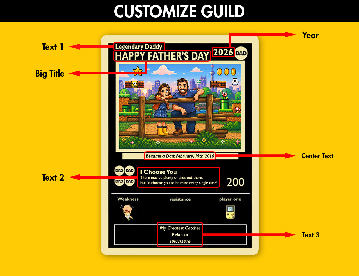 Retro Pixel Art Illustration Poke Father's Day Card - Custom Pokemon Card - Dad Gifts - Personalized Metal Card