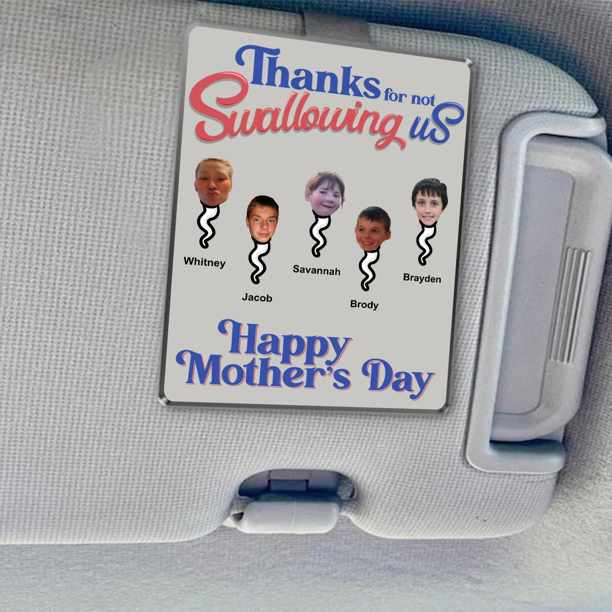 Personalized Car Visor Clip - Thanks For Not Swallowing Us - Funny Mother's Day Birthday Gift For Mom Mother Wife