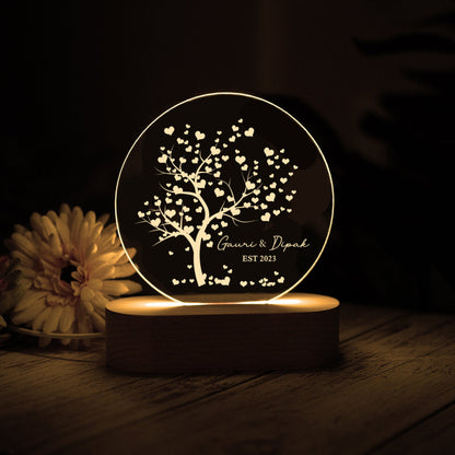 Tree of Hearts Personalized Couples LED Night Light, Anniversary Gift, Valentine's Day Gift For Couple