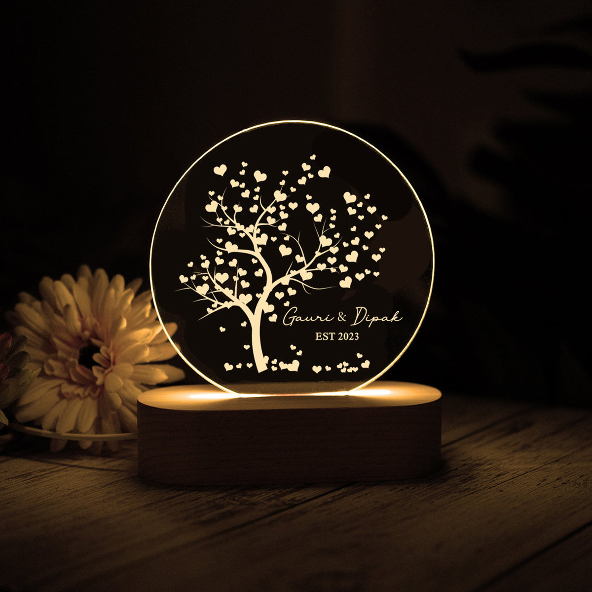 Tree of Hearts Personalized Couples LED Night Light, Anniversary Gift, Valentine's Day Gift For Couple