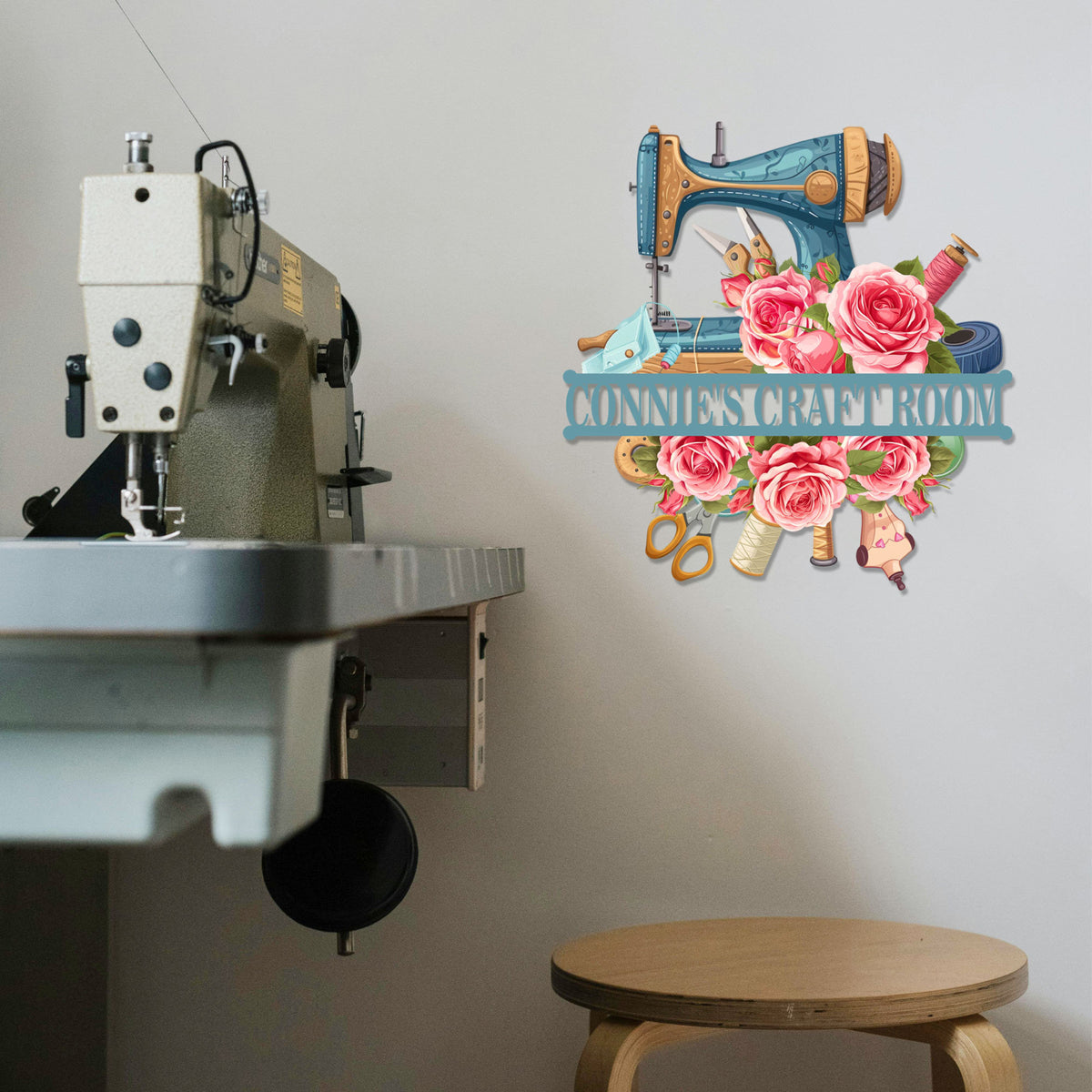 Custom Craft Room Sign, Quilting Sign, Sewing Machine With Rose Sign Personalized, Sewing Room Decor