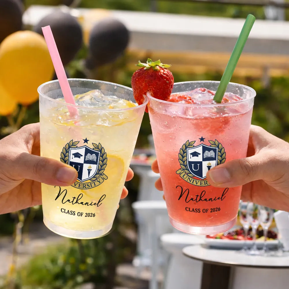 Custom Photo University Logo Graduation - Personalized Frosted Cups - Graduation Drinkware, Party Favor Cup