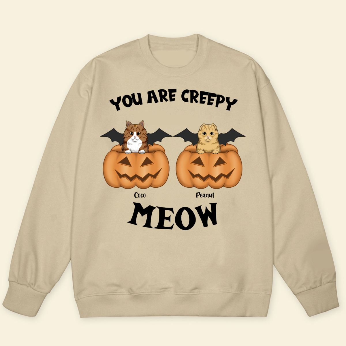 You Are Creepy Meow Custom Cat Fall Season Sweatshirt Personalized Sweatshirt Halloween Gift For Cat Lovers Cat Mom Gift Cat Dad Gift