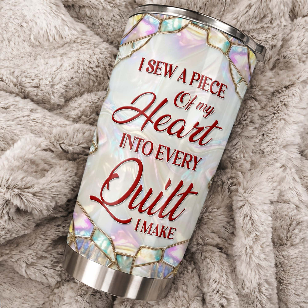 I Sew A Piece Of My Heart, Sewing Machine And Craft Tools, Personalized Stainless Steel Tumbler, Gift For Quilters And Craft Lovers