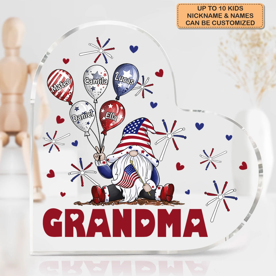 July Brings Joy And Happiness - Personalized Heart Shaped Acrylic Plaque - Patriotic Gift For Mom Grandma