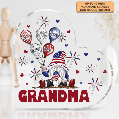 July Brings Joy And Happiness - Personalized Heart Shaped Acrylic Plaque - Patriotic Gift For Mom Grandma