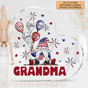 July Brings Joy And Happiness - Personalized Heart Shaped Acrylic Plaque - Patriotic Gift For Mom Grandma
