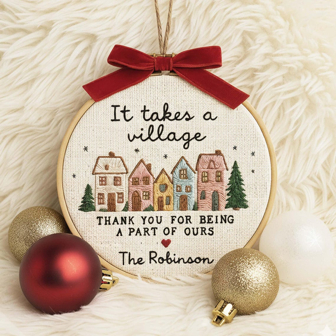 It Takes a Village Embroidered Ornament, Custom Embroidery Hoop Thank You Gift for Teacher