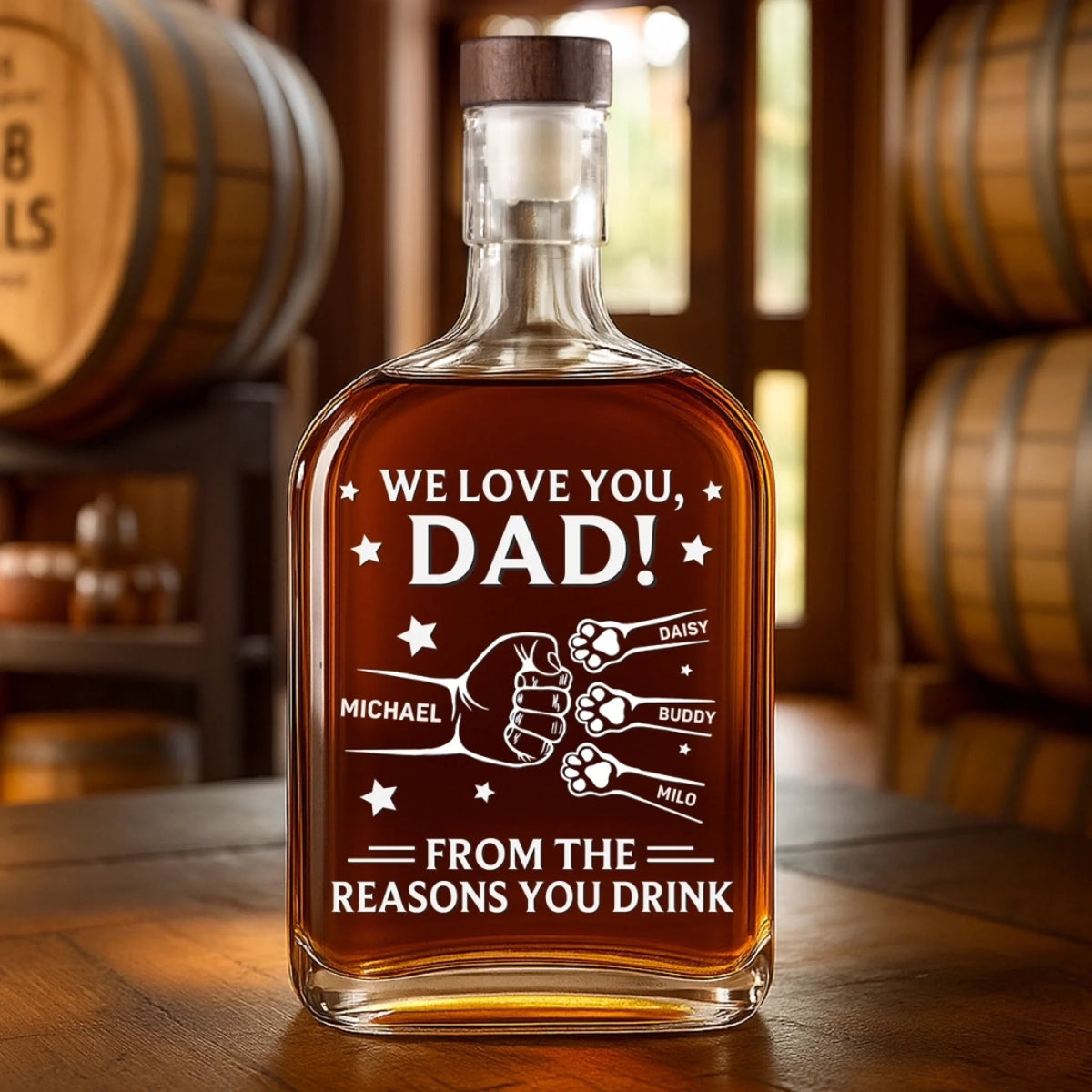 Paws Down To The Best Dad - Personalized Whiskey Bottle - Gift For Cat Dad, Dog Dad, Father's Day