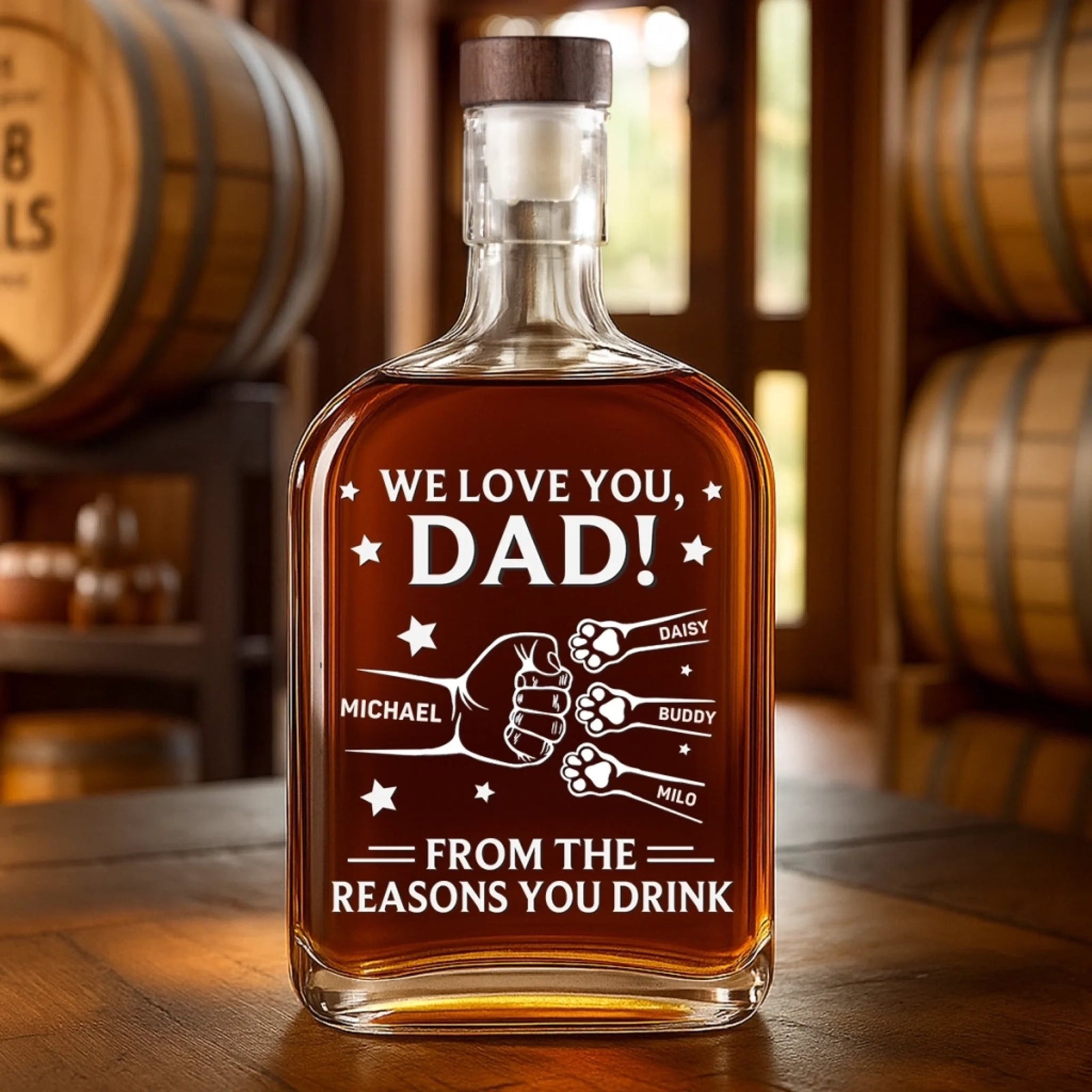 Paws Down To The Best Dad - Personalized Whiskey Bottle - Gift For Cat Dad, Dog Dad, Father's Day