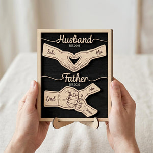 Personalized Dad Wooden Plaque, Custom Kid's Name Wooden Sign, Fist Bump Husband Wood Sign, Father's Day Gift For Dad, Husband, Him