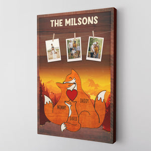 Fox Family Puzzle Style, Custom Family Name - Personalized Canvas - Gift For Dad, Father's Day, Birthday Gift