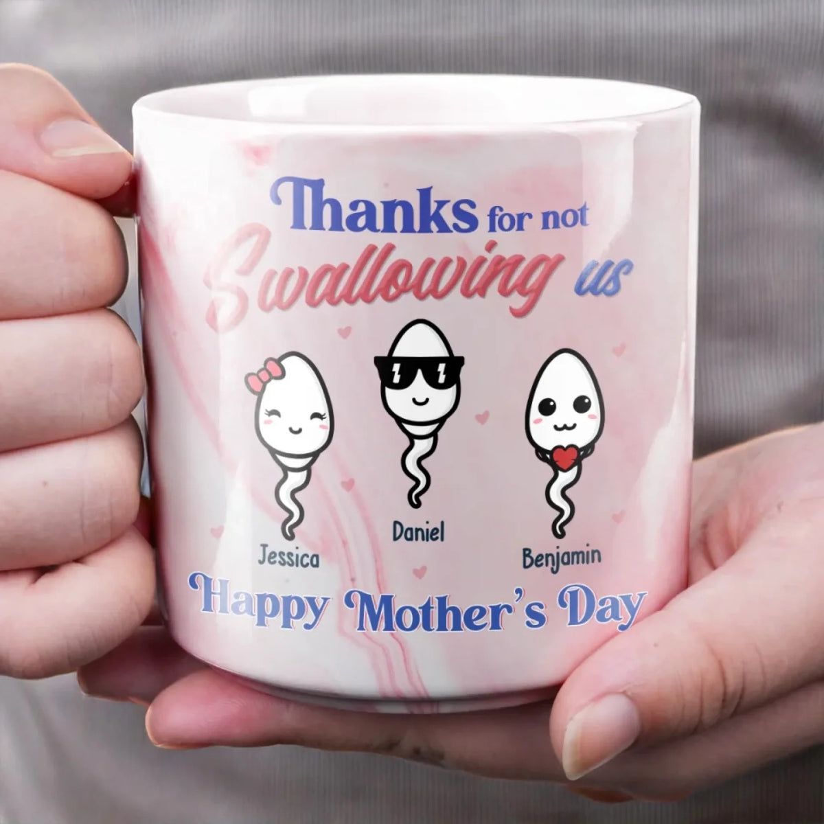 Thanks For Not Swallowing Us - Personalized Marble Mug - Gift For Mom, Mother's Day, Birthday Gift