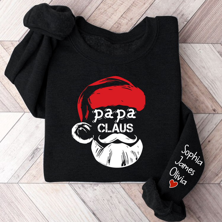 Merry Christmas Papa Claus - Personalized Front & Sleeves Shirt - Christmas Gift For Dad, Grandpa