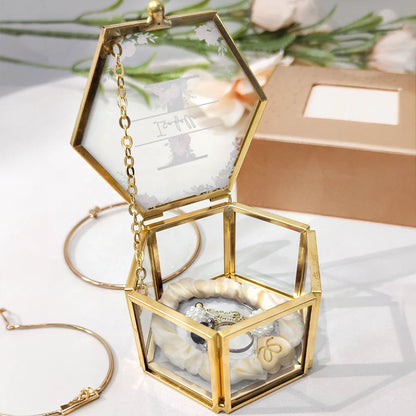 Monogram Floral - Personalized Hexagonal Glass Ring Box - Gift For Mother, Grandma, Aunt, Besties, Sisters, Girlfriend