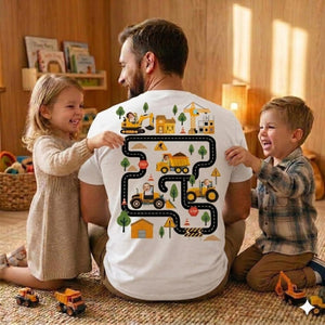 Personalized Tired Dad Club Construction Car Road Map Shirt, Custom Kids Face Dad Shirt, Gift For Dad From Son, Fathers Day Gift for Husband