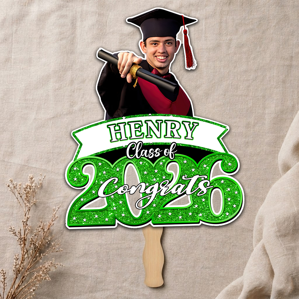Personalized Face Fans With Wooden Handle