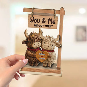 3D Effect Highland Cows Couple - Personalized Wooden Plaque - Gift For Him, Gift For Her