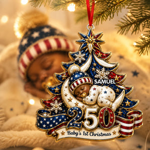 American 250th Anniversary Baby First Christmas Our Newest Little Patriot - Real 3D Raised Ornament