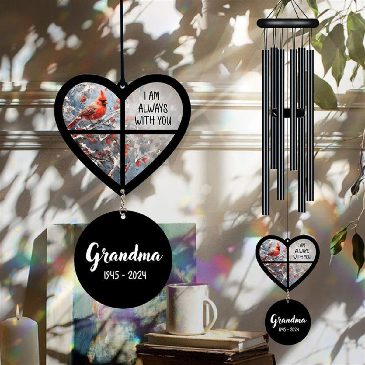 Personalized Memorial Wind Chime, Red Bird Wind Chime, Cardinal Bird Suncatcher Wind Chime, In Loving Memory, Family Gift, Love Family