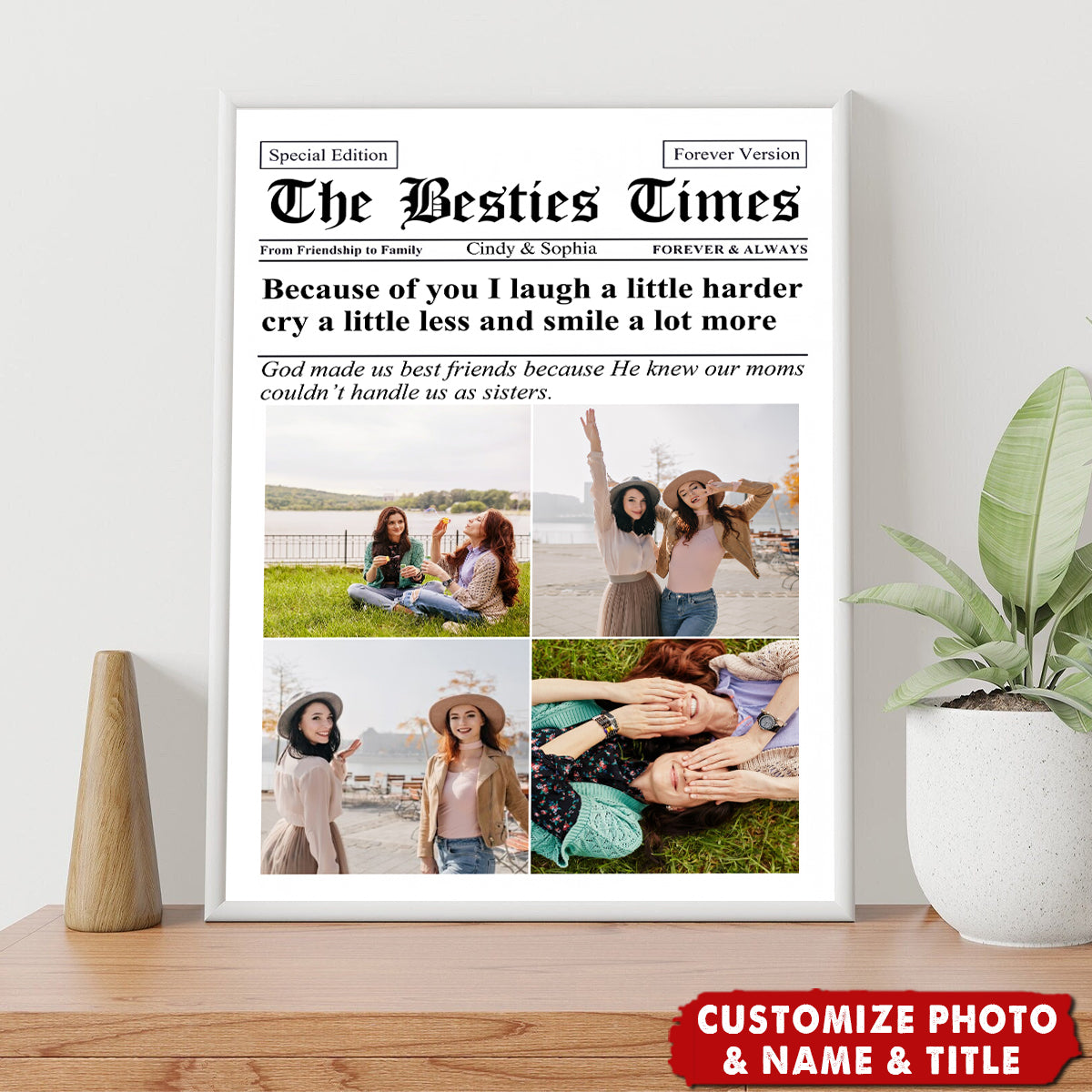Newspaper The BFF Times Upload Photo Personalized Canvas - Gift For Besties, Sisters