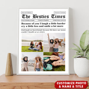 Newspaper The BFF Times Upload Photo Personalized Canvas - Gift For Besties, Sisters