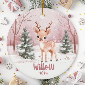 Personalized Pink Name Ornament, Custom Pastel Reindeer, Christmas Gift Ornament 2025, Pink Reindeer, Cute Keepsake Gift for Girls