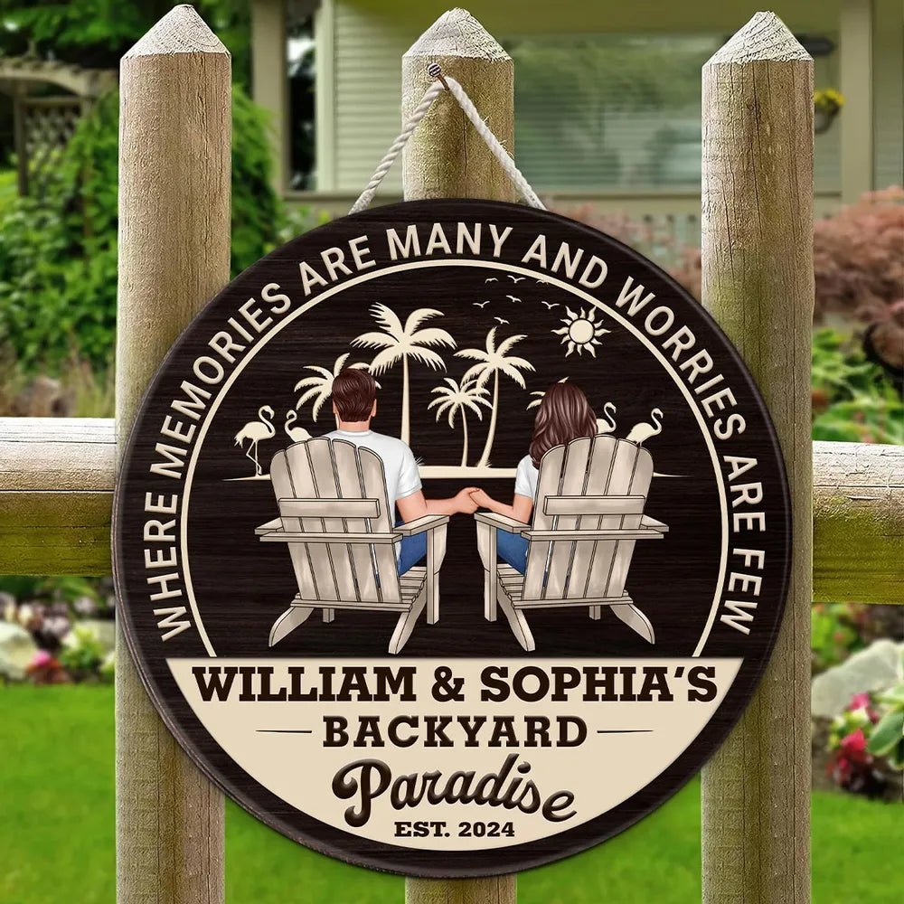 Backyard Paradise Where Memories Are Many And Worries Are Few - Personalized Wood Sign - Housewarming, Birthday, Anniversary Gift for Him, Her