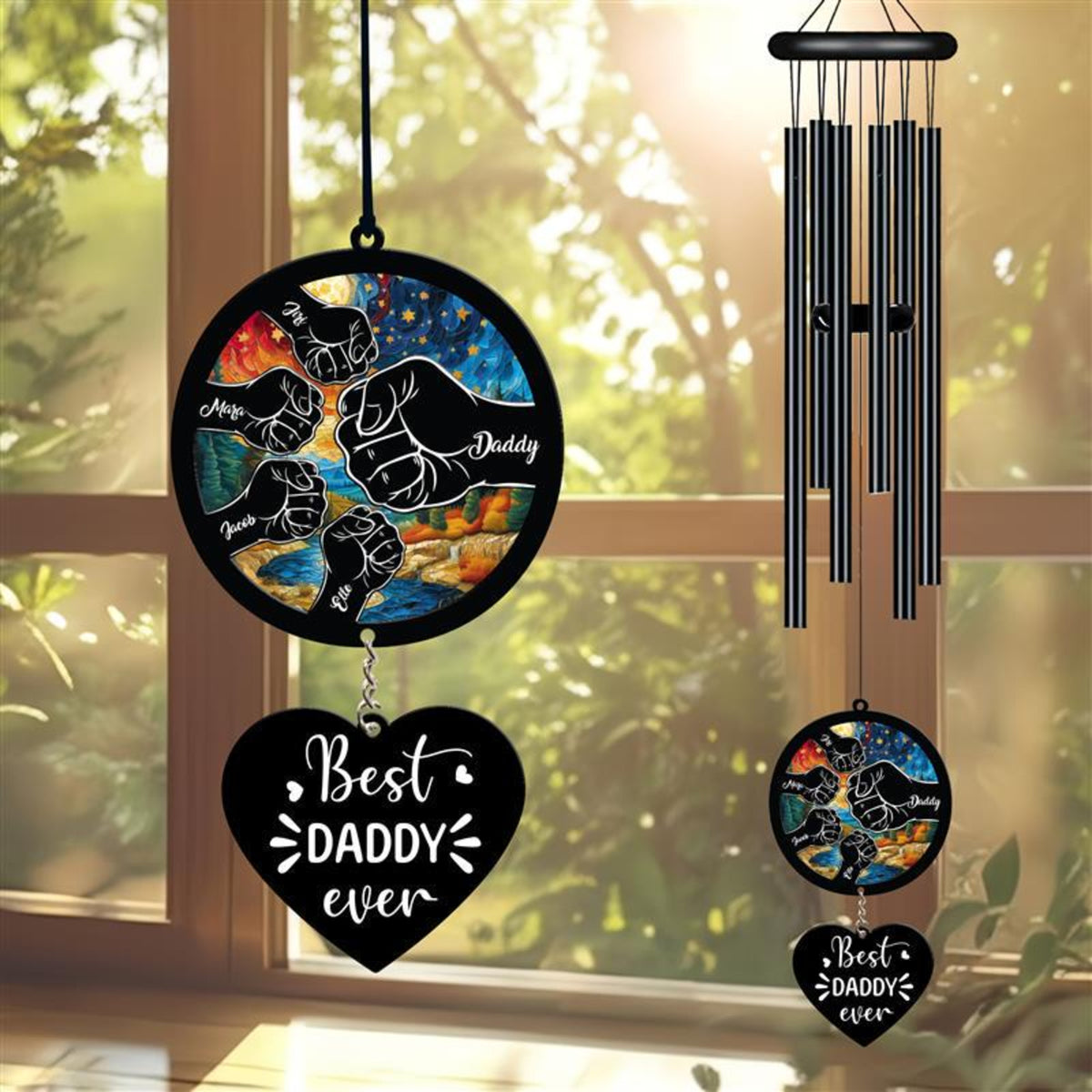 Personalized Wind Chime For Father's Day, Best Dad Ever, Fist Bump, Dad and Kids, Custom Kid Names, Unique Gift, Gift For Papa