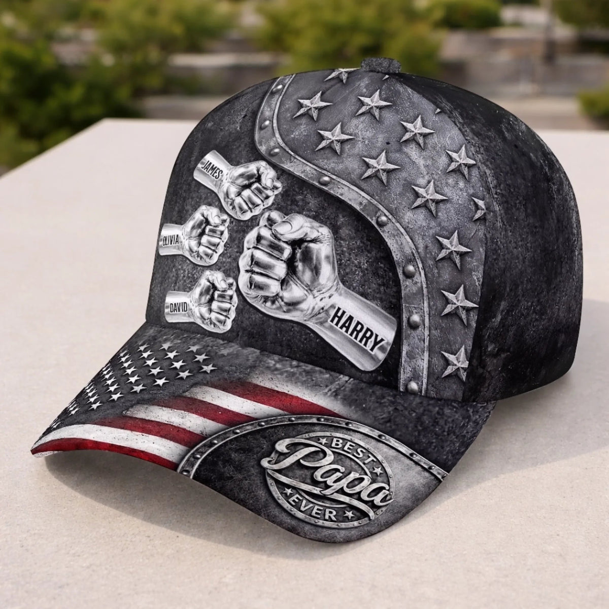 Custom Dad Fist Bump Hat with Kids Names, Personalized Father's Day Classic Cap, Gift For Dad Grandpa