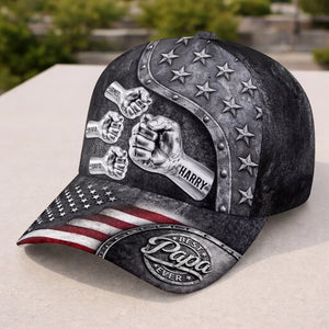 Custom Dad Fist Bump Hat with Kids Names, Personalized Father's Day Classic Cap, Gift For Dad Grandpa