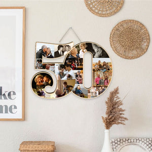 Couple Wooden Sign Golden Milestone - Custom Photo Collage Wooden Sign