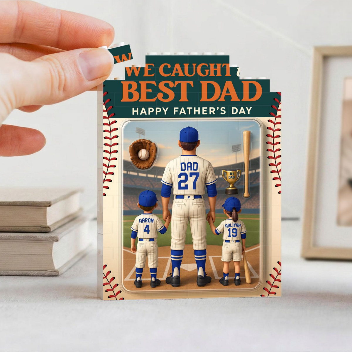 Personalized Baseball Dad Building Blocks, Custom Figure Father's Day Gift, Baseball Dad With Kids Number and Name, Baseball Season