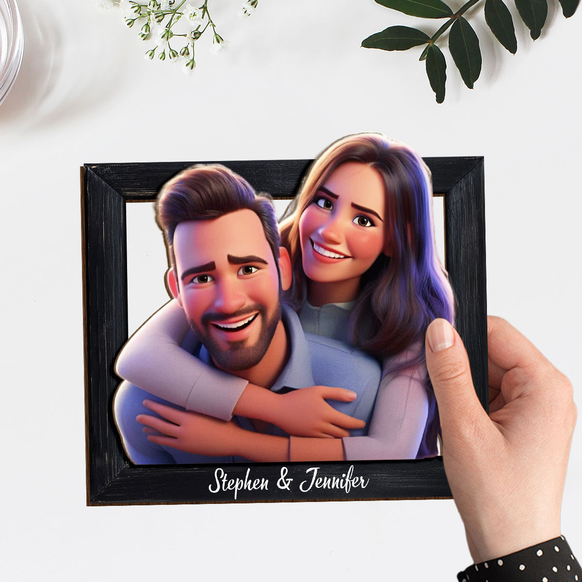 Couple Cartoon Customized Photo - Personalized Wooden Plaque - Valentine's Day Gift For Couple