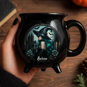 Mystic Witch Vibes - Personalized Halloween Black Ceramic Witch Mug - Halloween Gift For Family, Sisters, Friends, Siblings