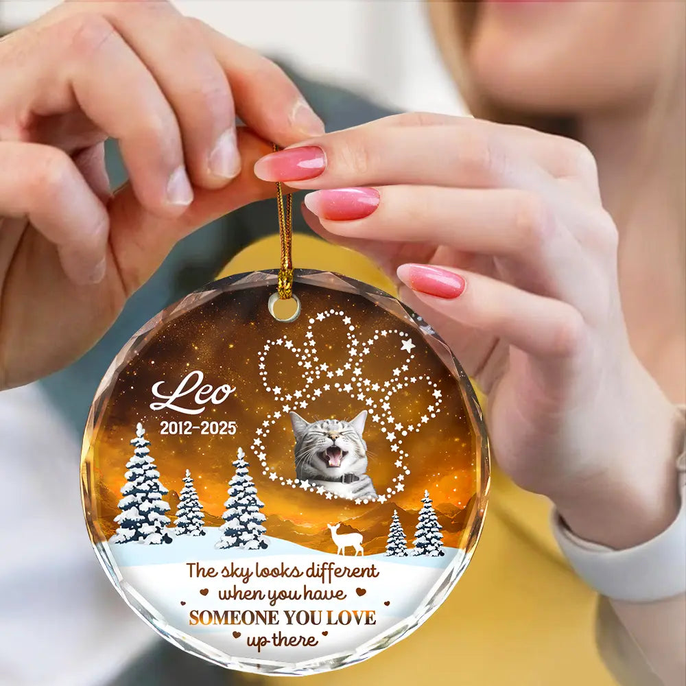 Custom Photo Someone You Love Up There - Personalized Crystal Ornament - Memorial Christmas Gift