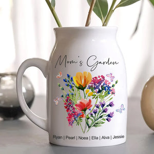 Flower Bouquet Custom Grandma's Garden Vase With Grandkids Names Birth Month Flower Vase Plant Pot Gift For Mother, Gift For Grandma Mother's Day Gift