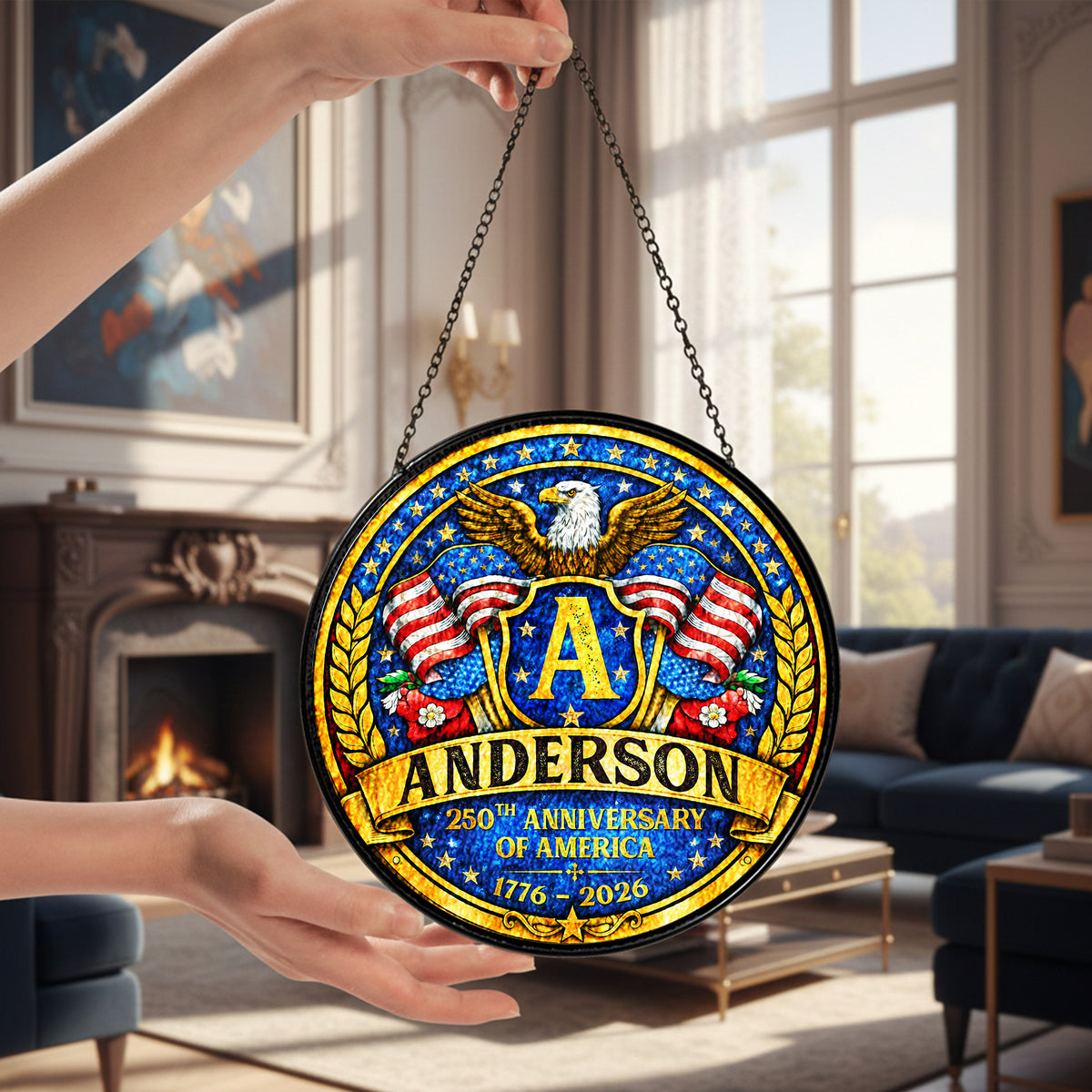 Personalized Eagle Crest Glass Suncatcher 250th Anniversary