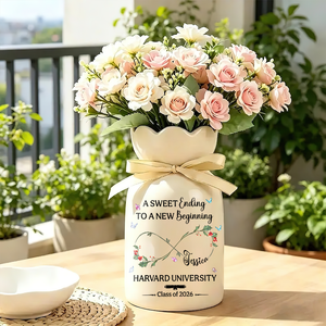 A Sweet Ending To A New Beginning  Class Of 2026 - Personalized Ribbon Tie Flower Vase