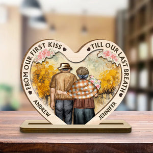 From Our First Kiss Till Our Last Breath - Personalized Heart Shaped Wooden Plaque - Anniversary Gift For Couple, Valentine's Day Gift